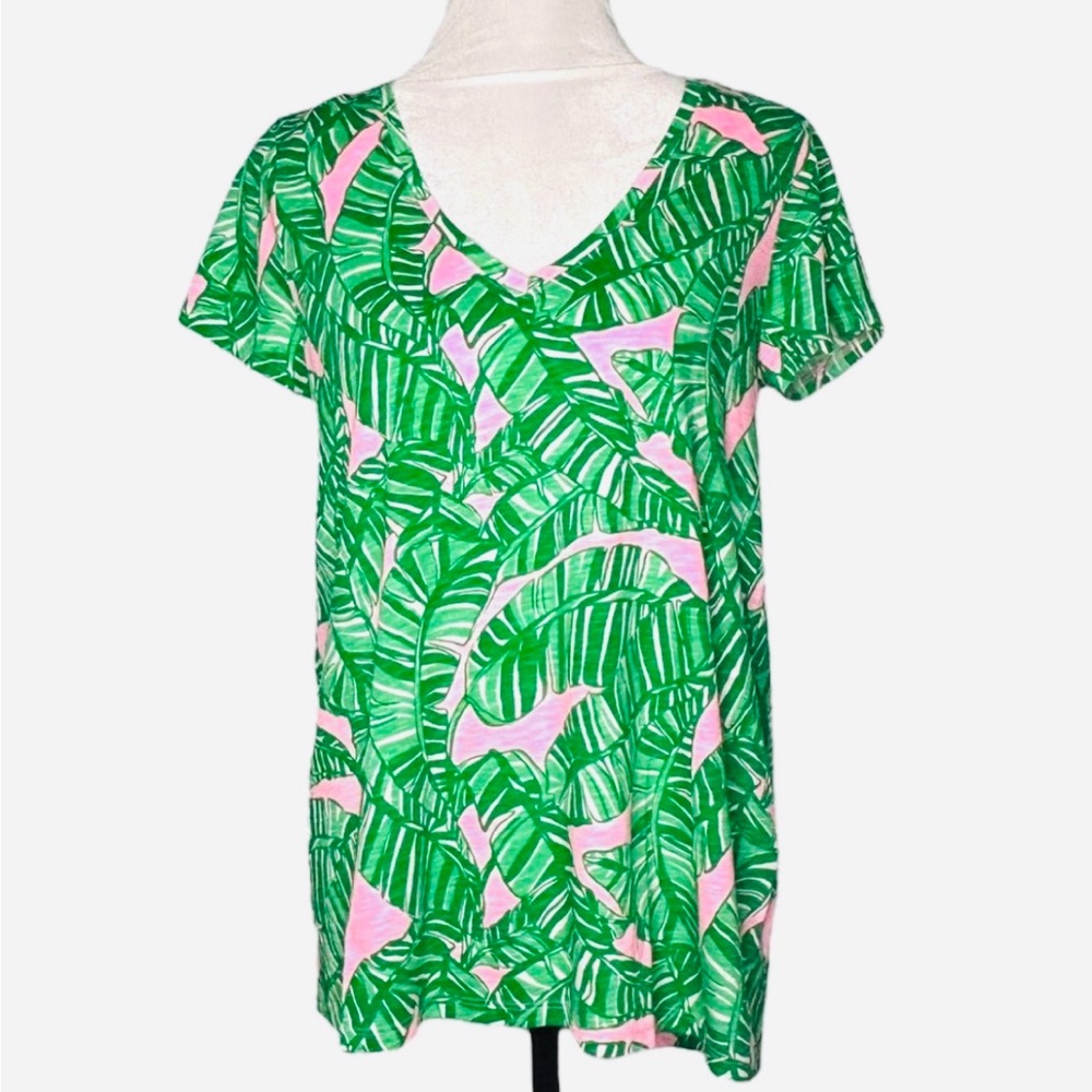Lilly Pulitzer Etta Vneck Short Sleeve T-Shirt Conch Shell Pink  Size Medium NWT